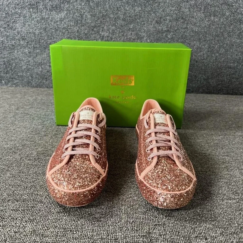 Keds x Kate Spade Shoes Womens 7.5 Pink Kickstart KS Glitter Rose Sneakers